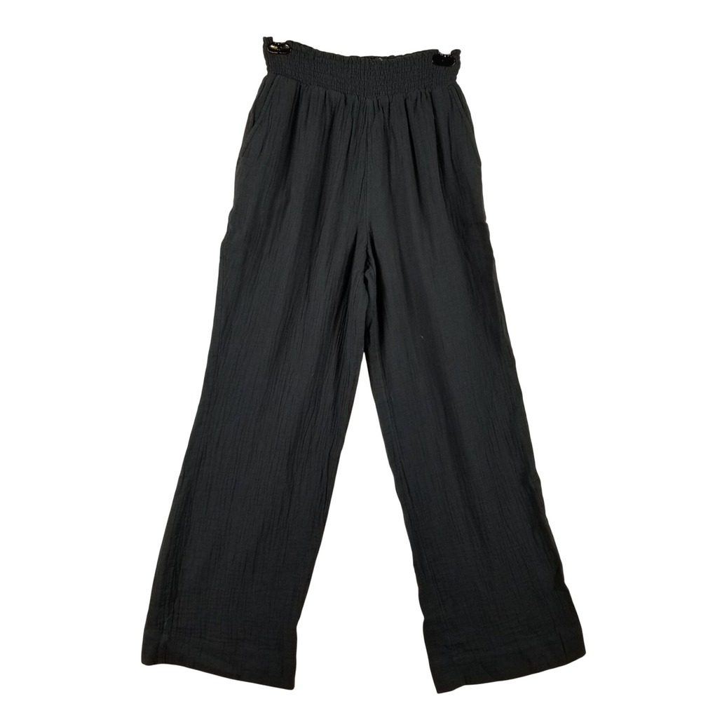 Faherty Organic Cotton Gauze Smocked Waist Wide Leg Pants Charcoal Grey XS
